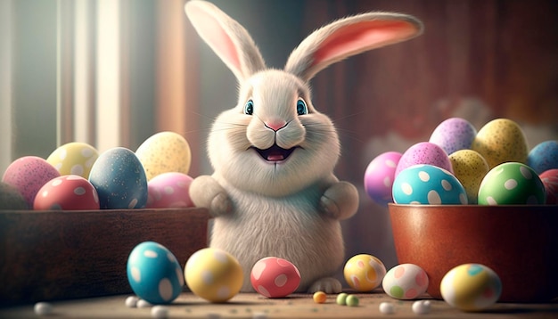 Bunny with easter eggs Generative AI