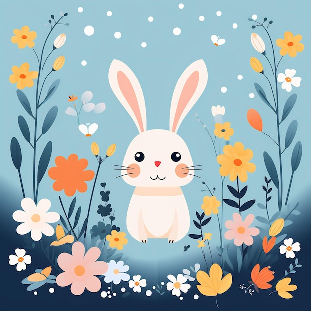 a bunny with a flower in the background and a picture of flowers and the bunny