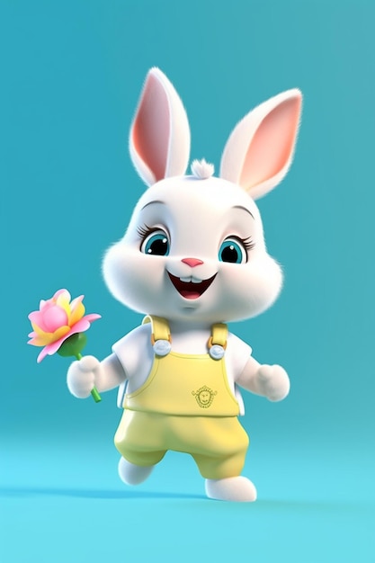 Foto coniglietto con un fiore in mano