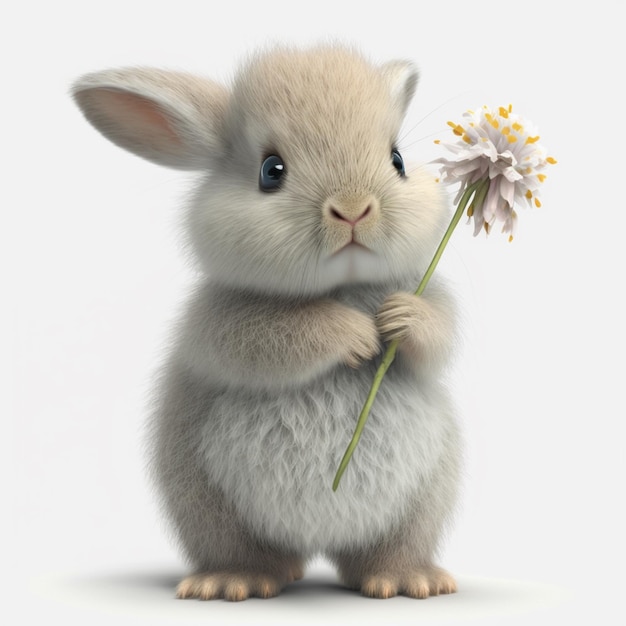 A bunny with a flower on its head