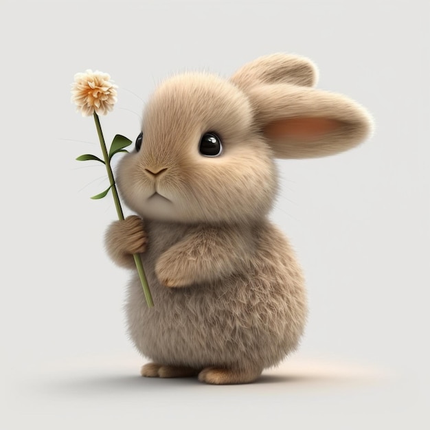 A bunny with a flower in its mouth