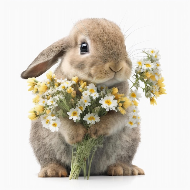 Bunny with flowers bouquet