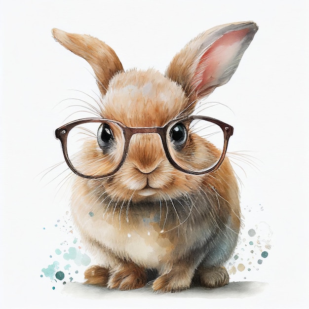 Bunny with glasses watercolor style Generative AI