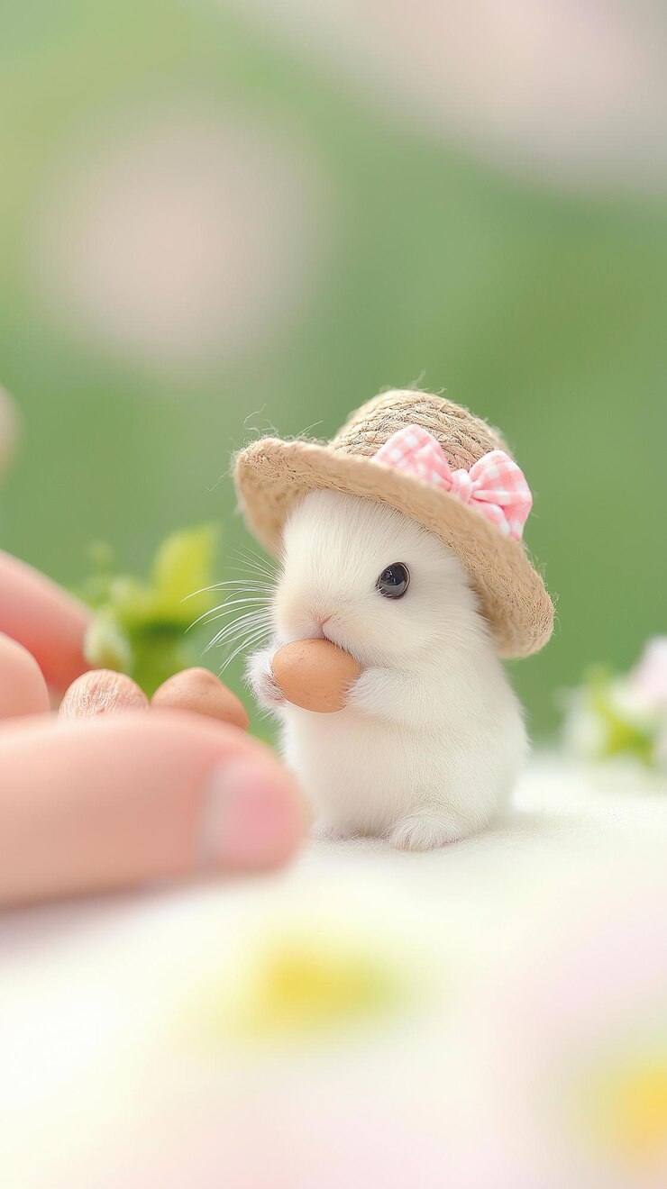 Photo "ウサギ"と書かれた帽子をかぶったウサギ
