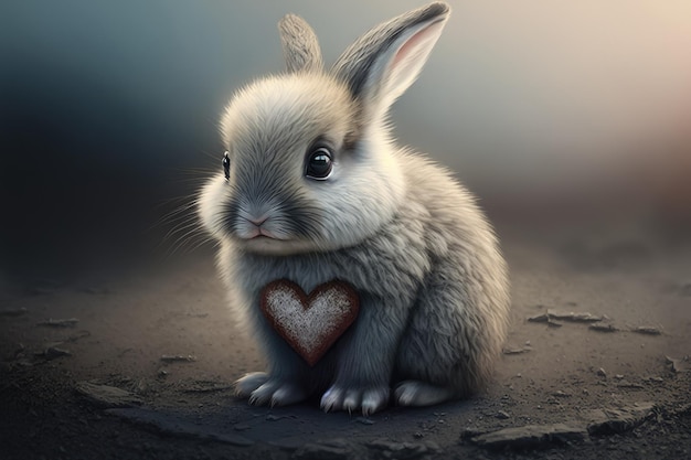 A bunny with a heart on its chest