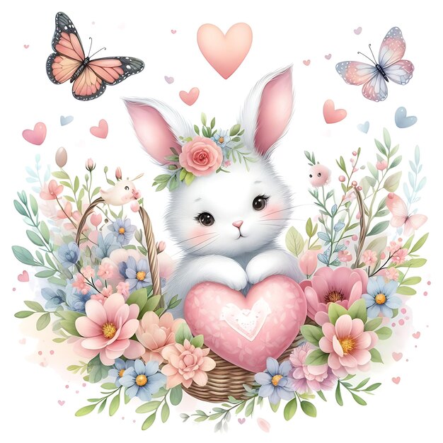 a bunny with a heart in the middle of the picture