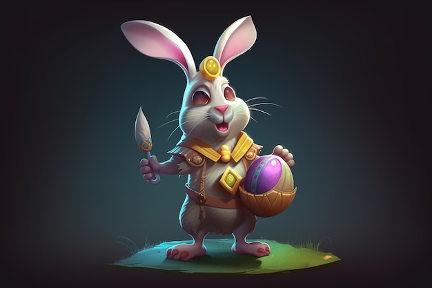 A bunny with a knife and a gold necklace holds a knife in his hand.