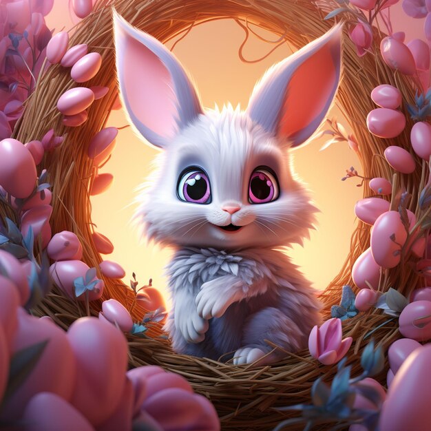 Кролик с большими глазами в пасхальном яйце