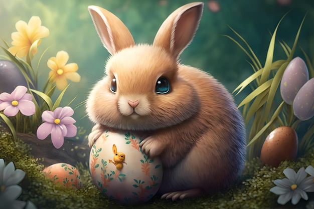 A bunny with a painted easter egg