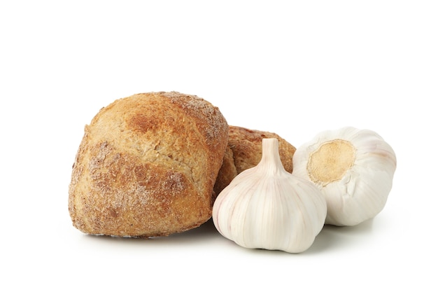 Buns and garlic isolated on white