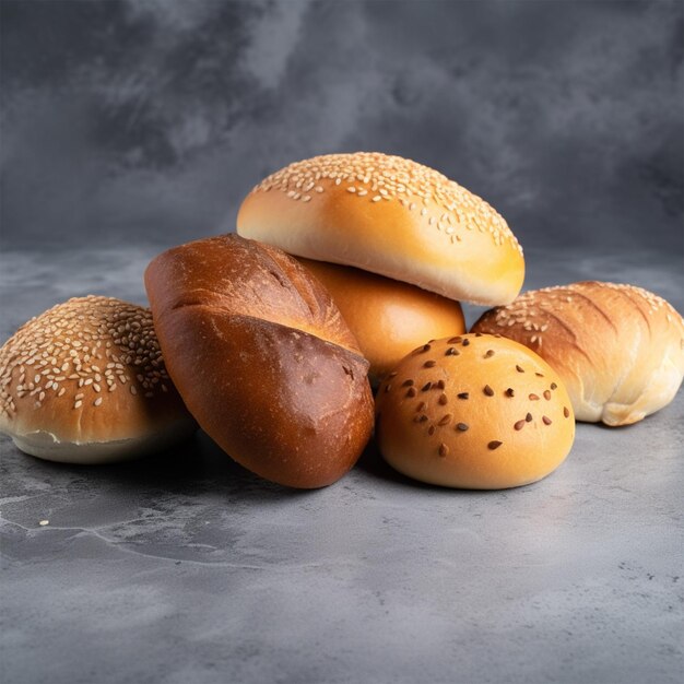 Buns And Loaf Bread On Stone Surface