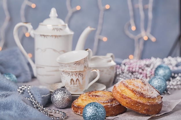 Buns with Christmas or New Year holiday decoration.