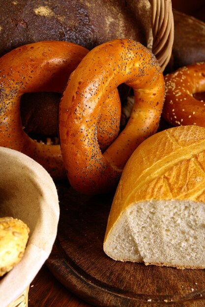 Buns with sesame seeds and different kinds of bread