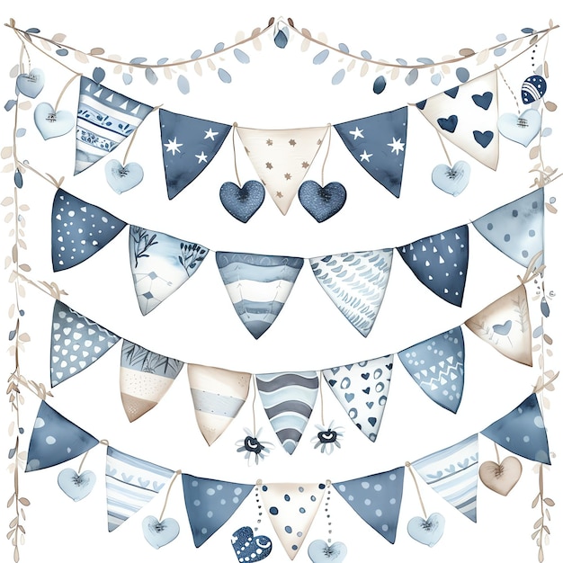 Bunting banner in taupe en blauwe tonen illustratie