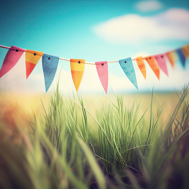 Foto bunting boven groen gras generatieve ai