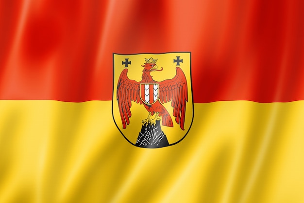 ブルゲンラントの土地の旗、オーストリアの旗を振るバナーコレクション。 3Dイラスト