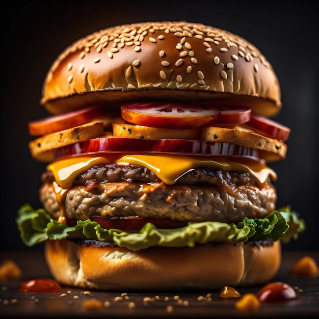 Burger 3D render realistic generative AI