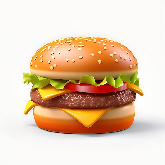 Burger 3d render on white background