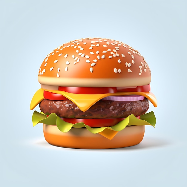 Burger 3d render on white background