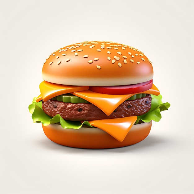 Burger 3d render on white background