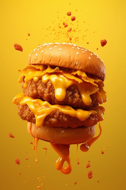 Burger advertising with yellow background