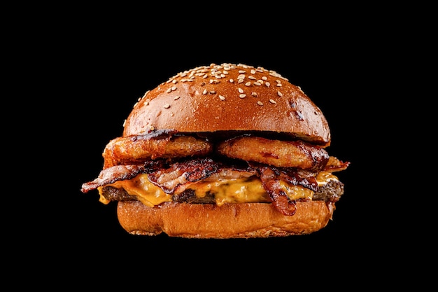 Burger on a black background for the menu