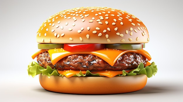 Burger Bliss a Cheeseburger Illustration on a Clean White Background Generative AI