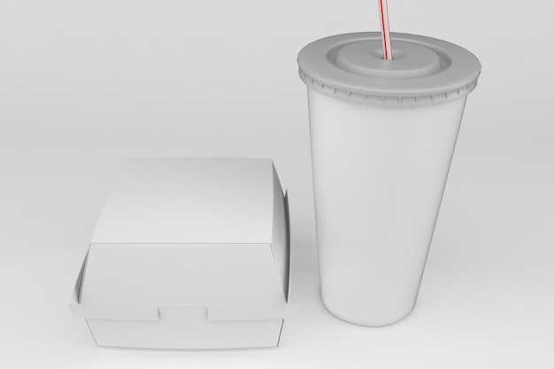 Burger Box and Cup Front Side Isolated In White Background