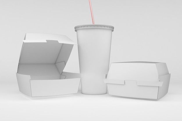 Burger Box and Cup Front View Isolated In White Background