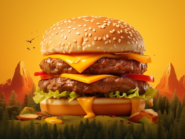 burger on a bright yellow background