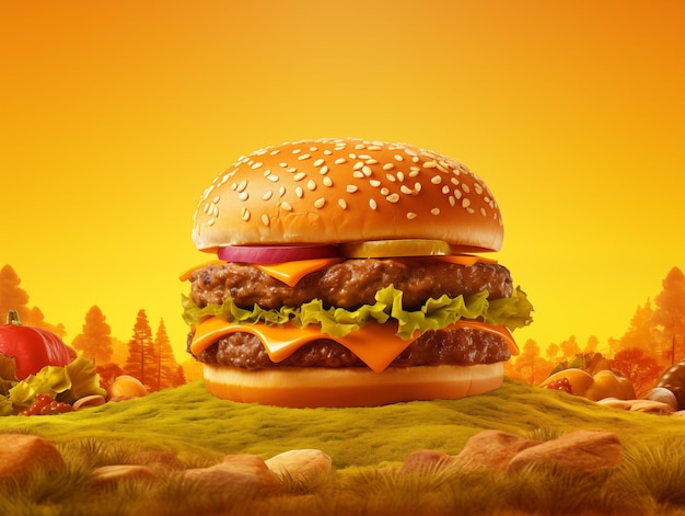 burger on a bright yellow background