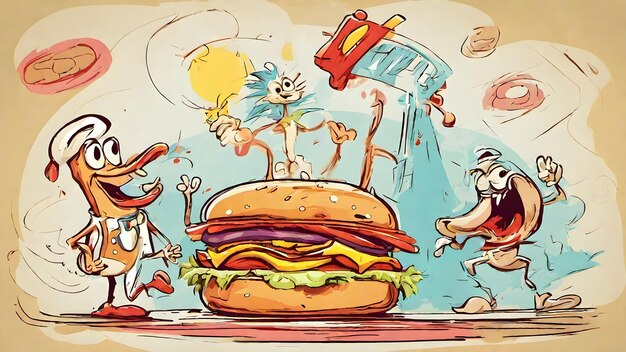 Foto carta da parati e sfondo del fumetto dell'hamburger molto cool