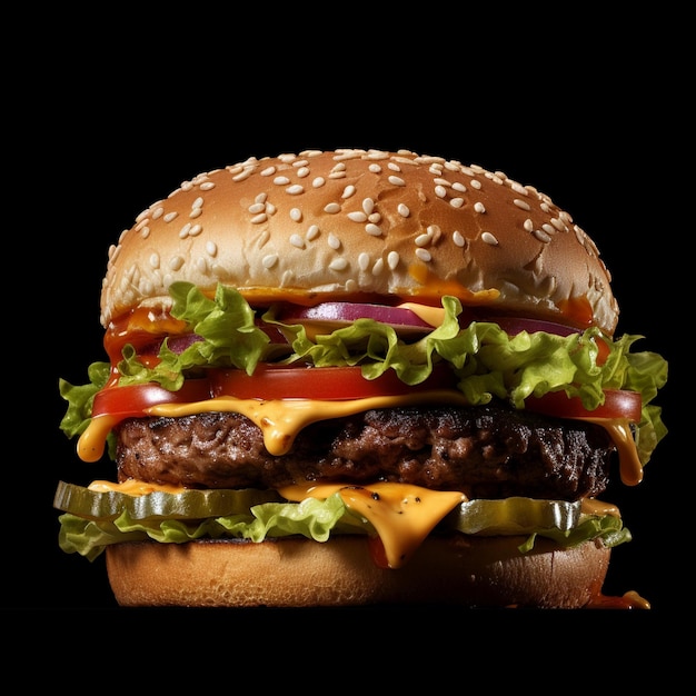 Burger cheeseburger on black background