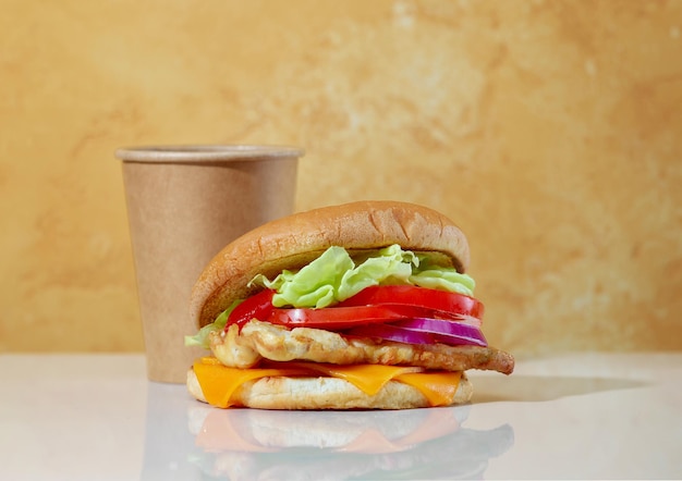 Burger and coffee cup
