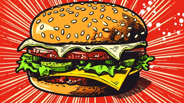 Burger in comic pop art style illustration