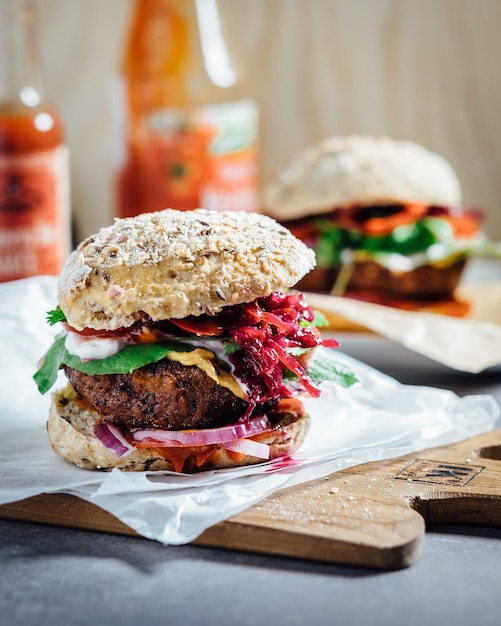 Photo burger on cutting board