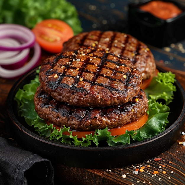 Burger essentials Beef meat expertly grilled for a delectable patty For Social Media Post Size