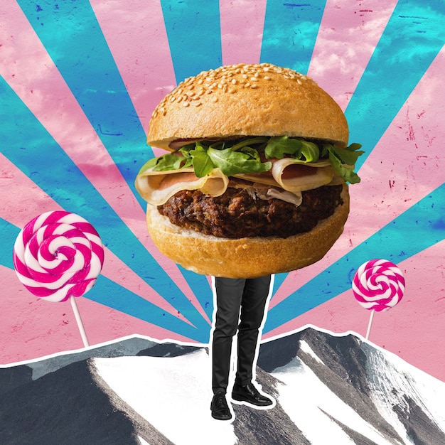 Burger fast food colorful collage