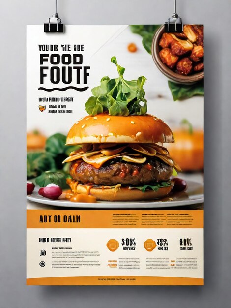 Photo burger fast food flyer poster pamphlet brochure cover design layout background with vector template