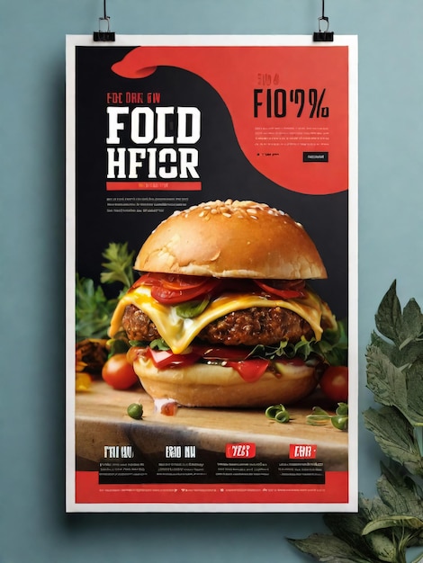 Foto fast food burger flyer poster opuscolo brochure copertina layout background con modello vettoriale