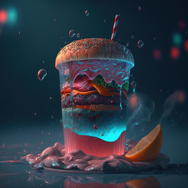 Burger fit inside a glass concept illustration