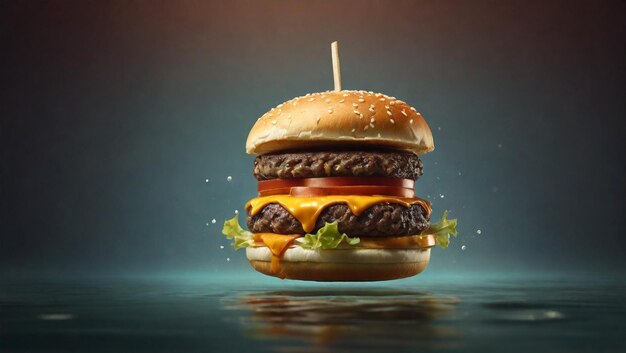 A burger floating on the water