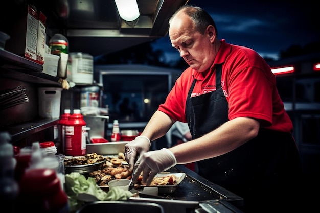 Burger Food Truck Chef at Work