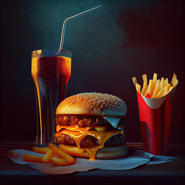 Burger french fries and soda Generative AI