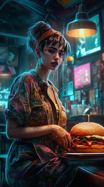 Burger girl cyberpunk