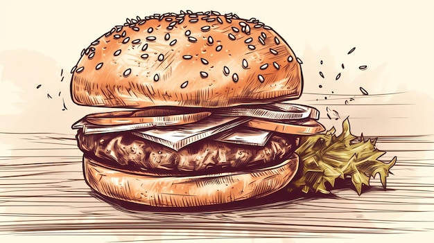 Foto hamburger o hamburger disegnati a mano in stile schizzo illustrazione ai generativa