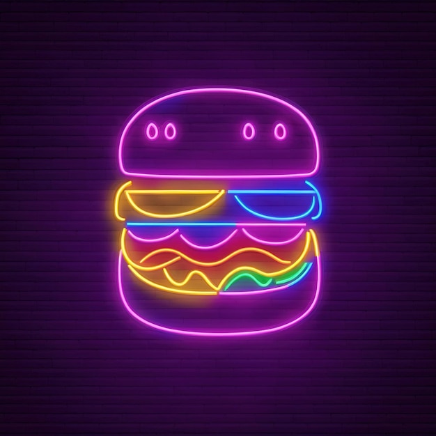 Бургер ретро неоновый знак яркая электрическая световая вывеска