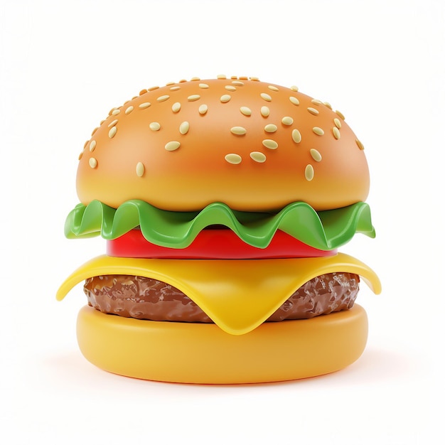 burger icon 3D render white background generative AI