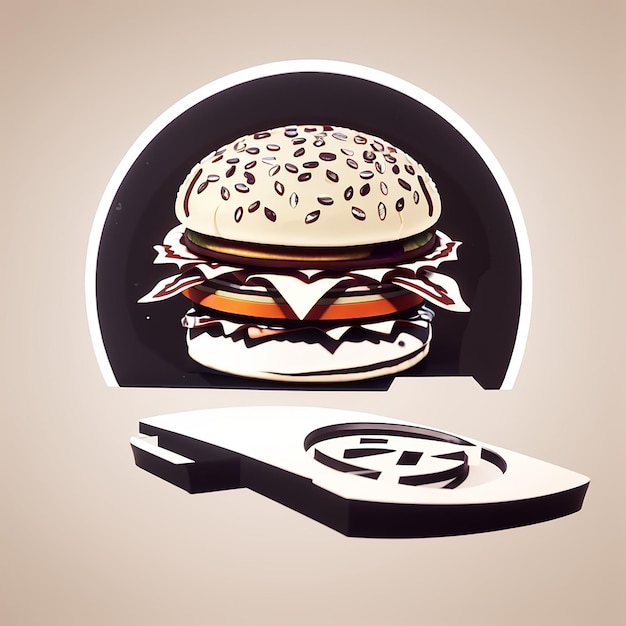 Photo burger icon with slice of pizza and french fries fast food logo cafe and restaurant menu flat cartoo