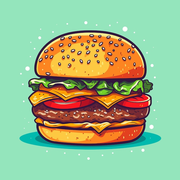 バーガーのイラスト チーズバーガーの可愛いバーガーの画像 フラットスタイルのハンバーガー